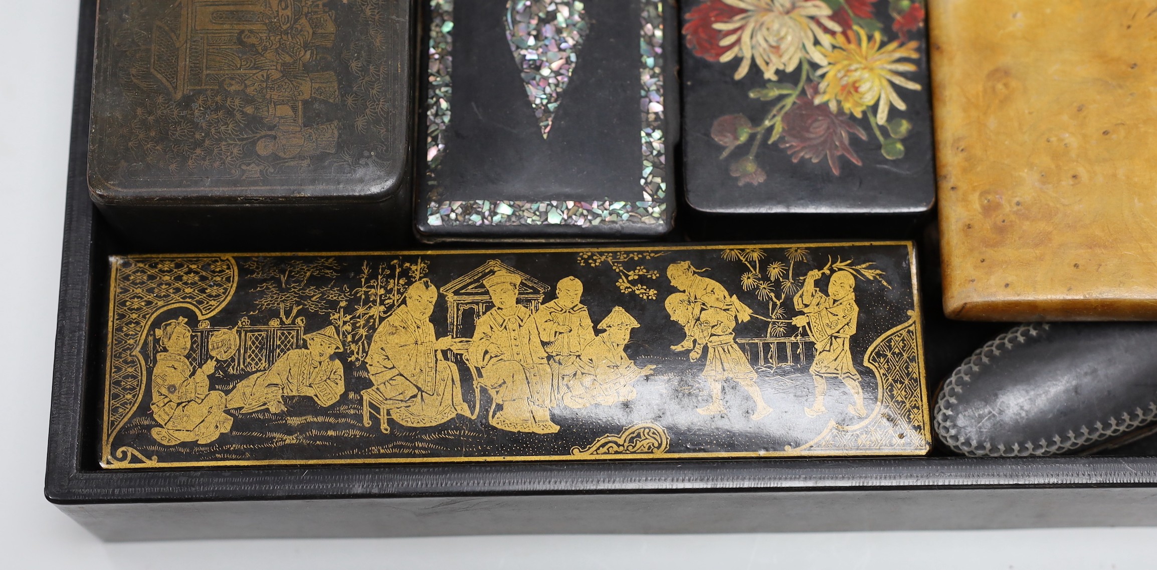 A collection of Victorian snuff and tobacco boxes